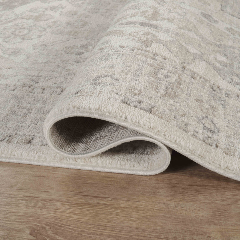Abani Severus Vintage-Inspired Cream and Grey Distressed Medallion Design, Rectangle 5'3" x 7'7"