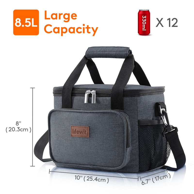 Grand sac fourre-tout isotherme avec sac de déjeuner, 12 canettes (8,5 l), Noir