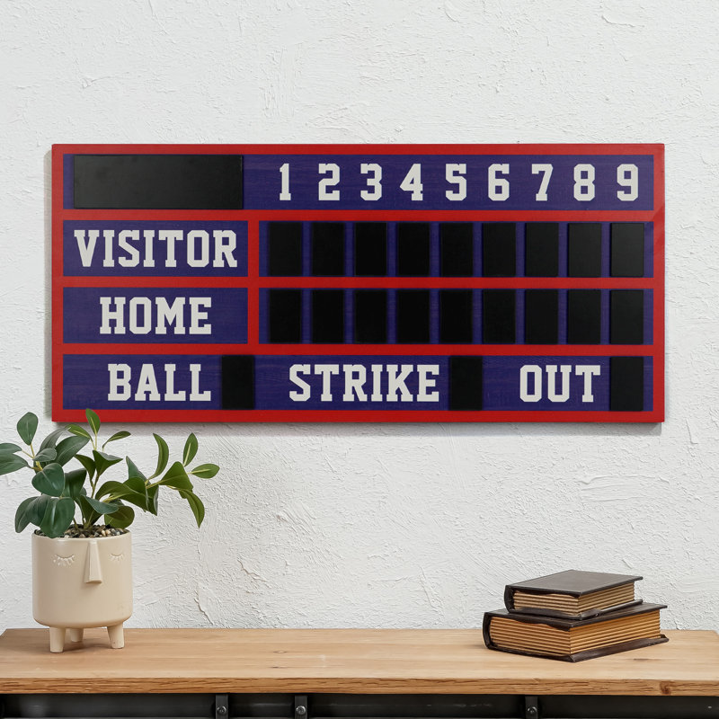 Décoration murale panneau de baseball en bois, Rouge / bleu marine / mauve