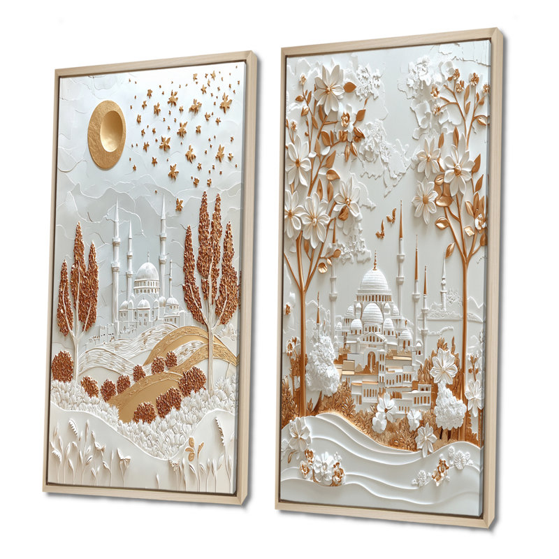 Ensemble de 2 pièces d'art en or doré Turquie I, Érable, H 28 po x l 24 po, Impression encadrée