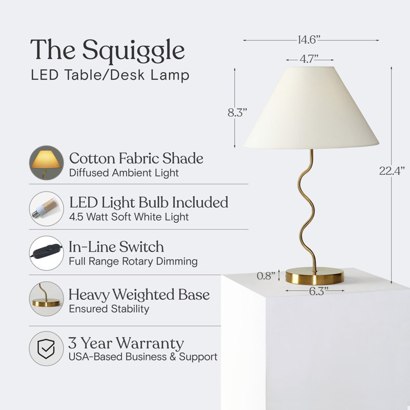 Squiggle 22" LED Table Lamp with Twisting Base and Ivory Empire Shade, Gold
