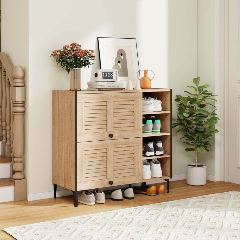 Armoire à chaussures avec portes rabattables, tablettes réglables et amovibles pour le vestibule