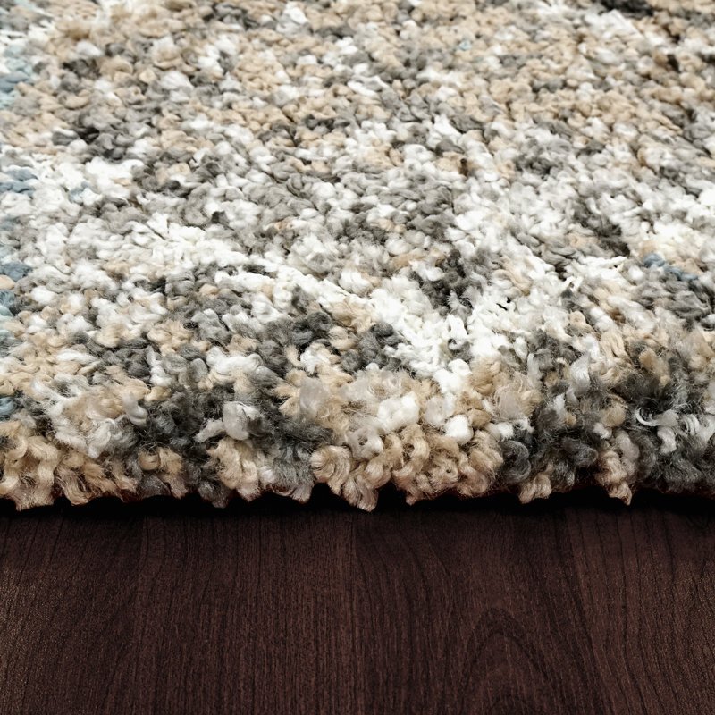 Tapis gris/ivoire zone géométrique Ciera, Rectangle 2 pi 7 po x 5 pi