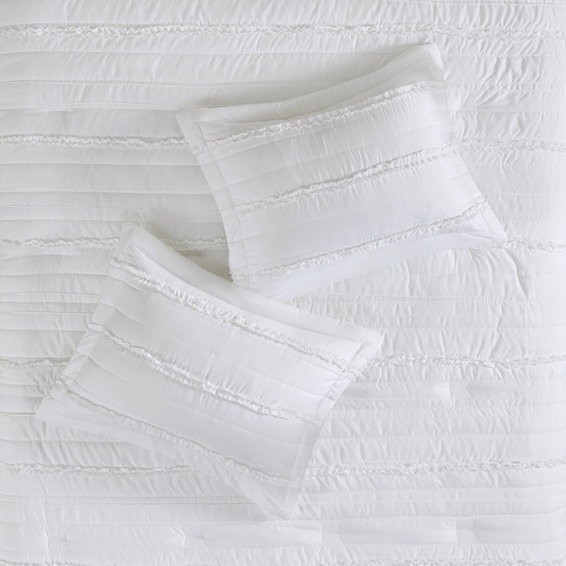 Celeste 5 Piece Microfiber Ruffled Comforter Set, White, Cal. King Comforter + 4 Additional Pieces