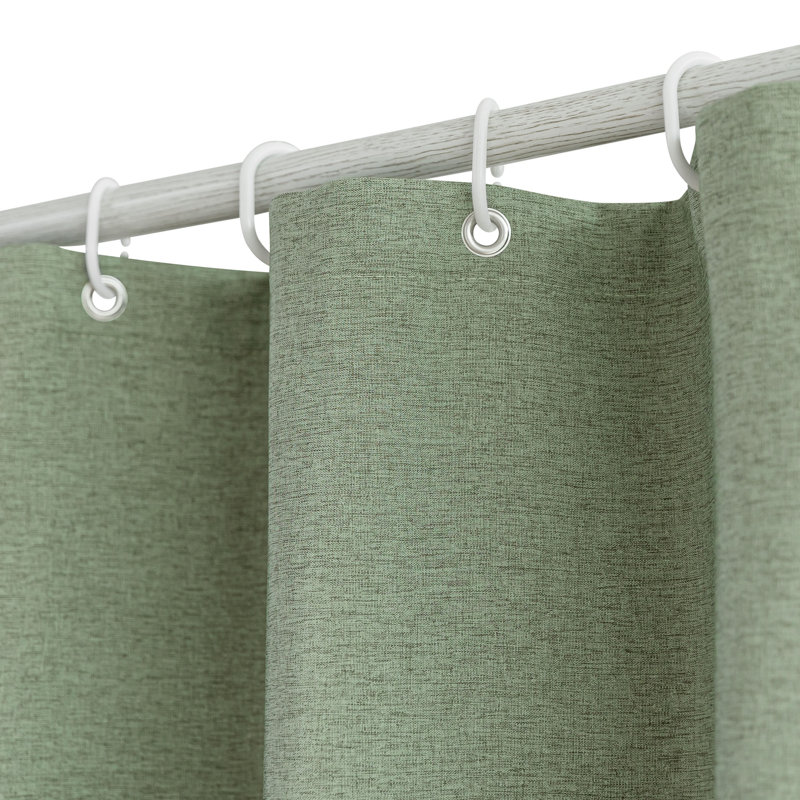 Linen Textured Shower Curtain and Hooks Set, Sage