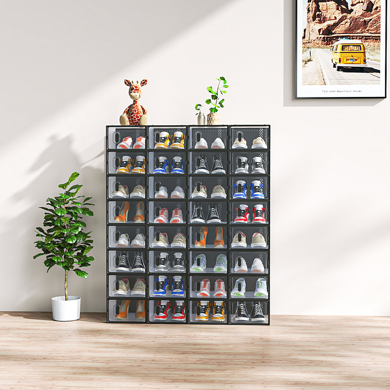 Shoe Storage Box Organizers Stackable (Set Of 32), Clear/Black