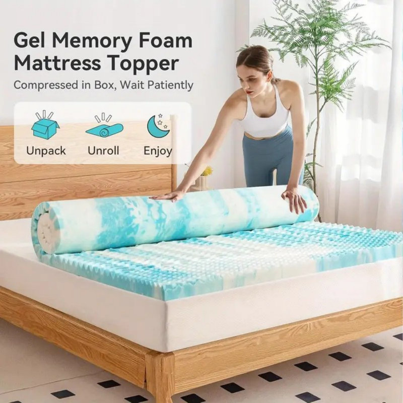 Queen Size Blue Gel Memory Foam Mattress Topper, 2 Inch