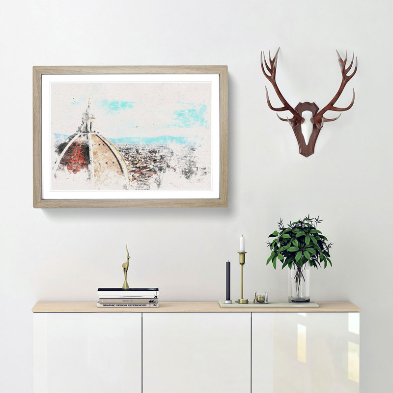 Florence Skyline with Cathedral - Picture Frame Painting Print, Oak Framed, 36cm H x 48cm W x 2cm D
