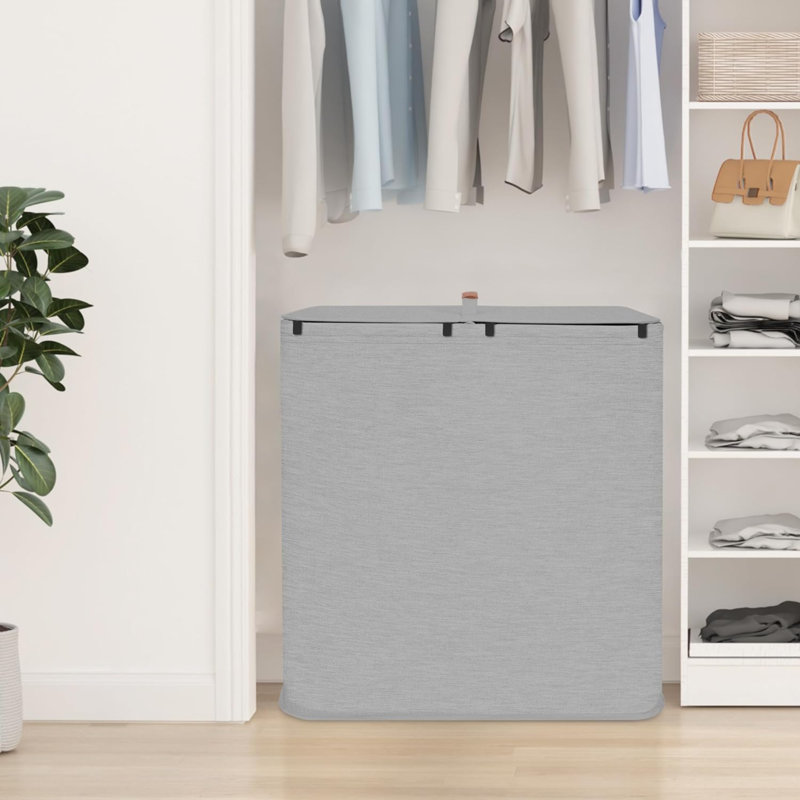 Double Laundry Hamper, 136L Laundry Sorter With Lid And Removable Bags, Clothes Hamper, Large 2 Section Clothes Basket With Handles For Small Space, Dorm, Closet, Bathroom, Gray