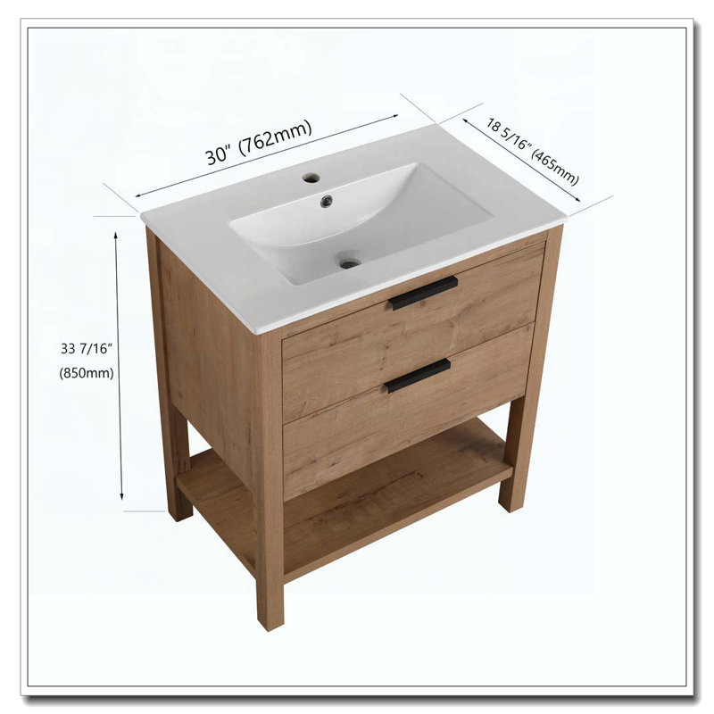 Meuble-lavabo en contreplaqué avec deux tiroirs, sans vasque.