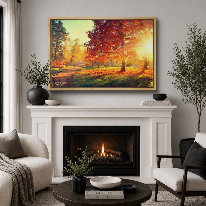 Reproduction d'art sur toile, paysage d'automne, H 24 po x l 36 po, Toile avec cadre photo, Naturel
