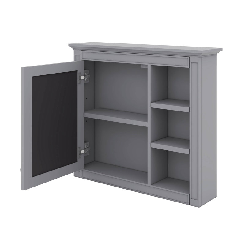 Armoire de rangement murale pour salle de bain, armoire murale moderne avec miroir, 3 tablettes ouvertes, Gris