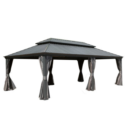 Grey Gazebo 14X24ft With Galvanized Steel Roof & Aluminum Frame - Built-In Gutter For Patio Frame, Gutter, Garden