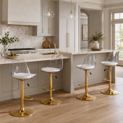 Glam Adjustable Height Bar&Counter Stool with Footrest and Faux Leather Seat