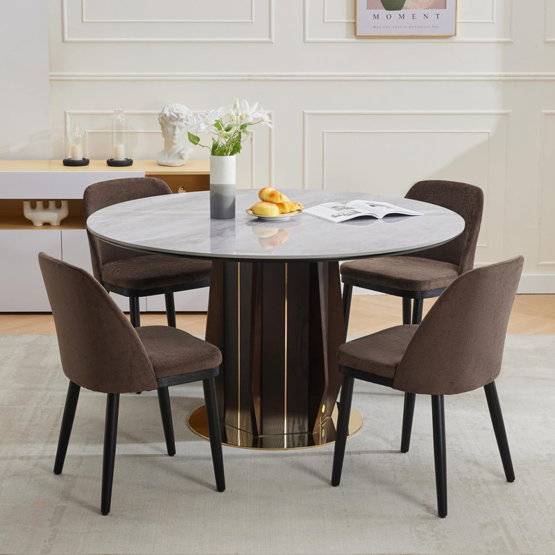 Linen Blend Side Chair, Brown, 4, Brown