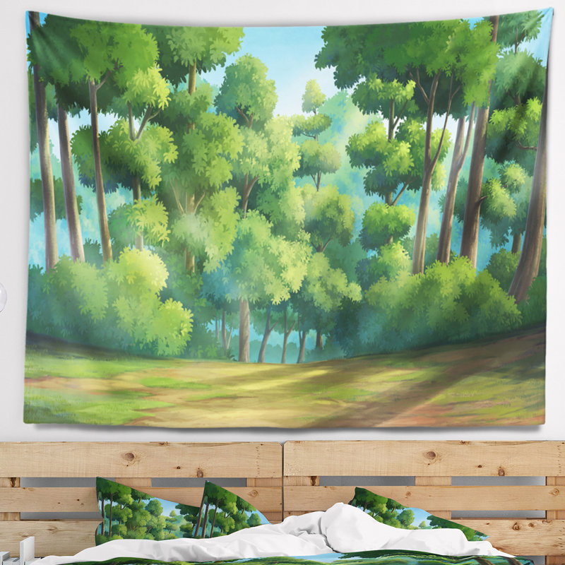 Tapisserie paysage paysage jungle verte avec des arbres denses, H 78 po x l 92 po