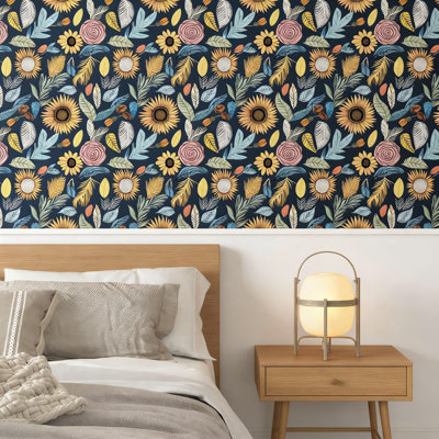 Papier peint adhésif rétro avec motif floral rétro Boho