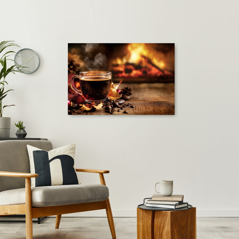 Cozy Coffee Fireplace Rustic Abstract Contemporary Autumn Winter, impression d'art mural, H 24 po x l 36 po