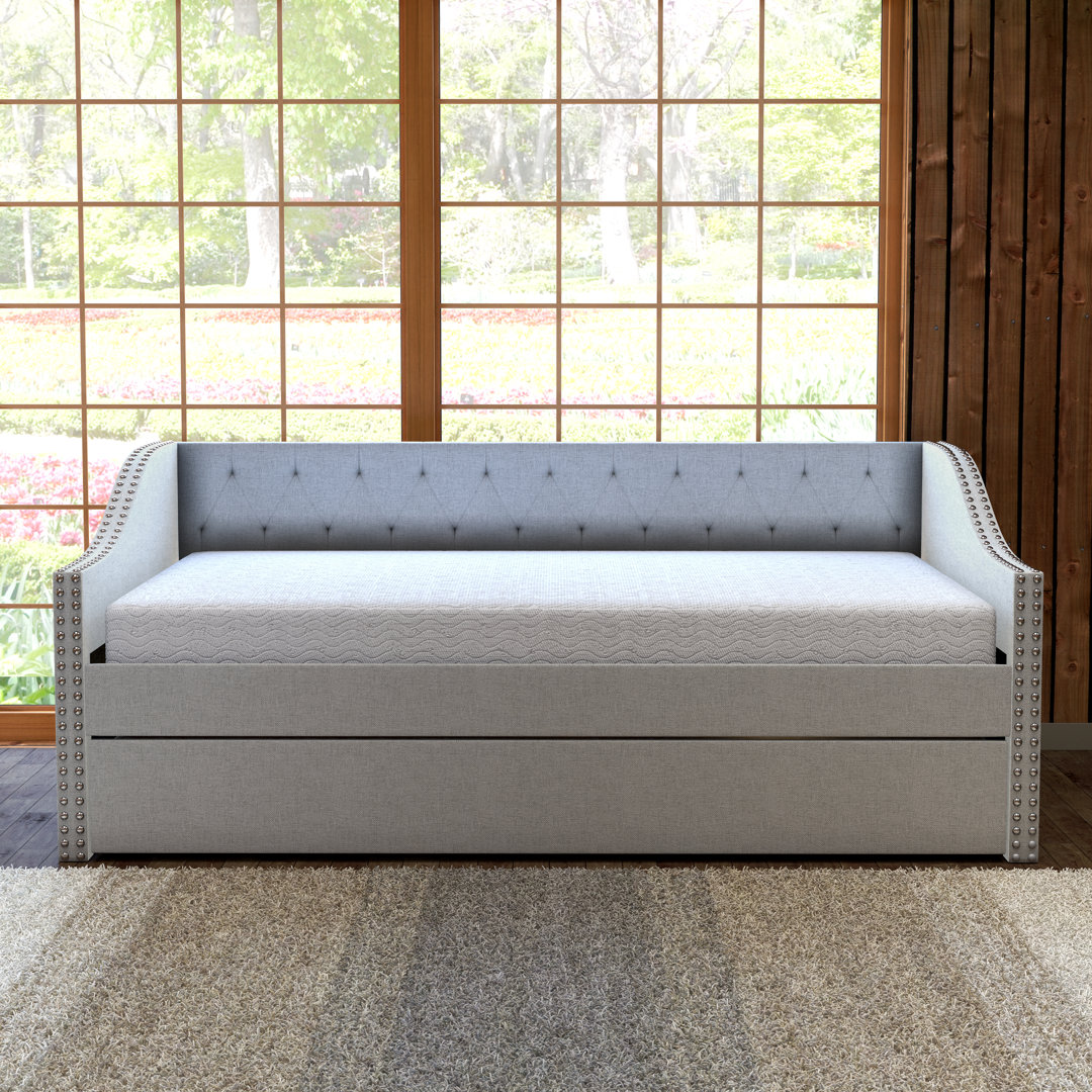 Manchester Upholstered Daybed with Pull Out Trundle, Twin Size, Tufted Backboard,  Boyd Sleep 