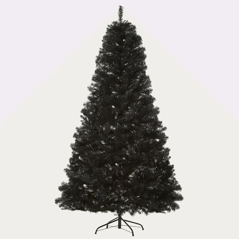 Sapin de Noël artificiel illuminé 7 pi avec branches réalistes et 1346 pointes, style Halloween noir
