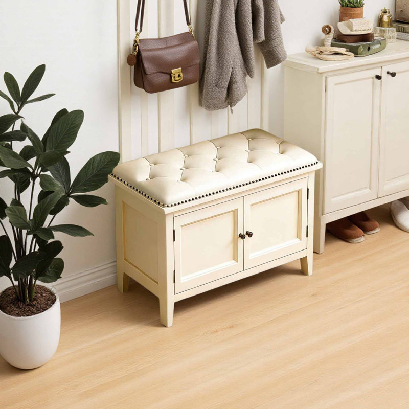 Shoe Storage Bench, Cream, 17.72" H x 23.62" W x 13.78" D