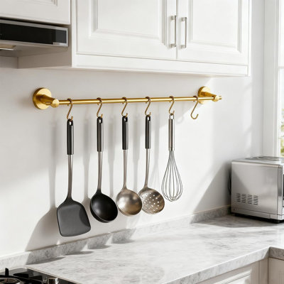 Support mural pour casseroles, support suspendu de 53 cm pour casseroles et poêles, barre de cuisine en acier inoxydable, porte-tasses à café