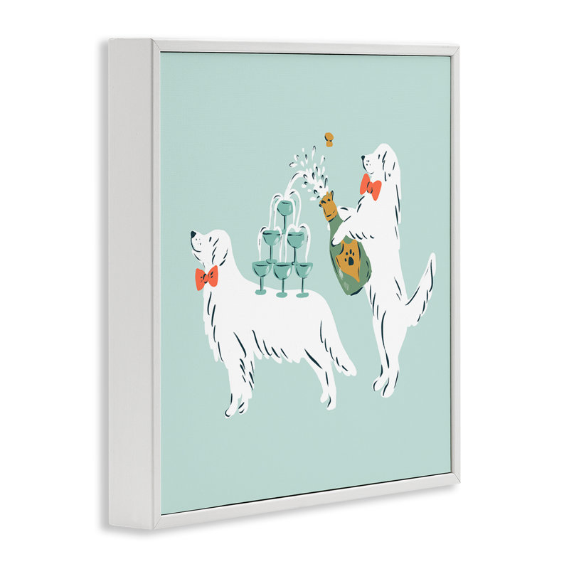 Giclée encadrée, "Popping Dogs" par Krissy Mast, H 17 po x l 17 po, Estampe numérique encadrée blanc bord de mer