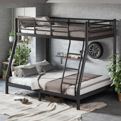 Lit superposé simple au-dessus de double pour les adolescents et les adultes, cadre convertible peu encombrant, réduit le bruit, aucun sommier tapissier requis, noir