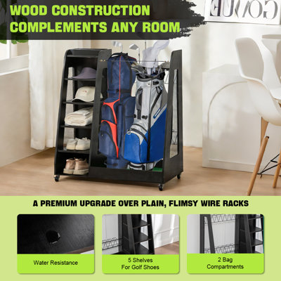 Support de rangement pour sac de golf en bois 35 po, support de club de golf facile à assembler avec supports de club de golf latéraux pour l'organisation du garage