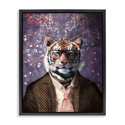 Tiger in Style on Florals Framed Floater Canvas Wall Art by Svetlana Aleynikova