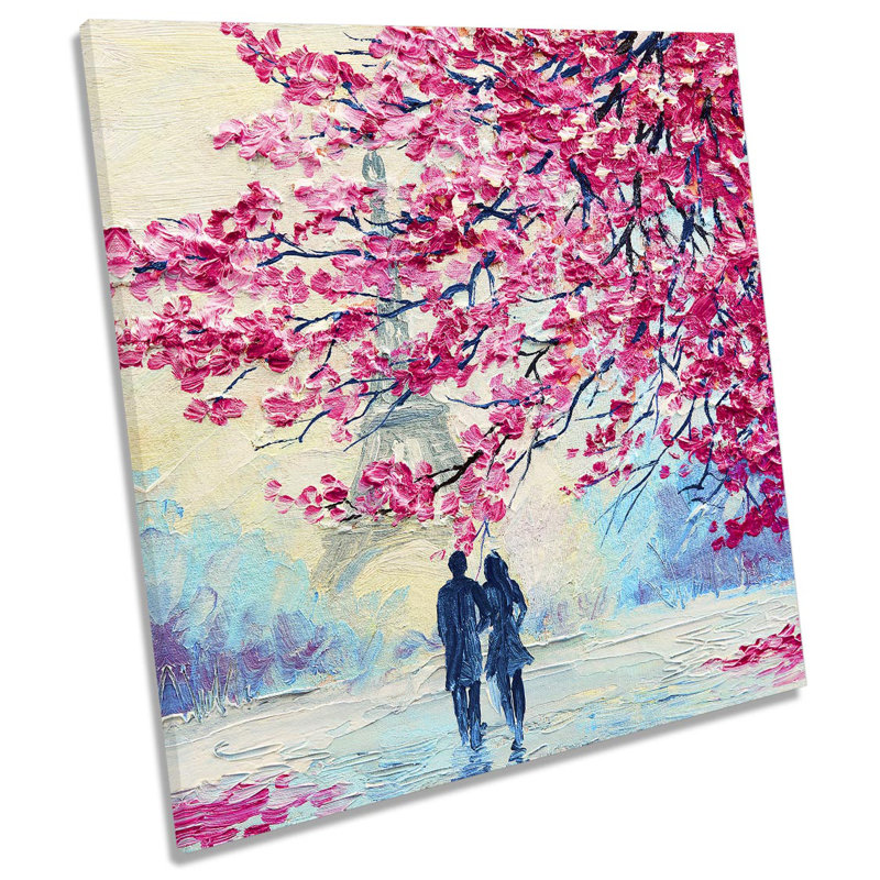Z0105 Umbrella Paris Eiffel Tower Blossom - Wrapped Canvas Painting, 60cm H x 60cm W x 2cm D