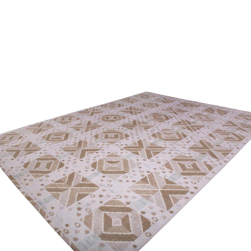 Rug & Kilim’S Scandinavian Geometric Beige Brown And White Wool Rug, Rectangle 8' x 10'