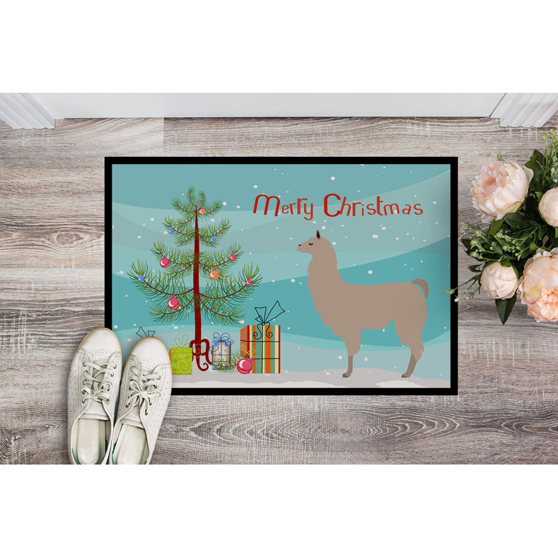 Tapis de porte pour l’extérieur antidérapant de noël llama, Rectangulaire : 18 po x 27 po