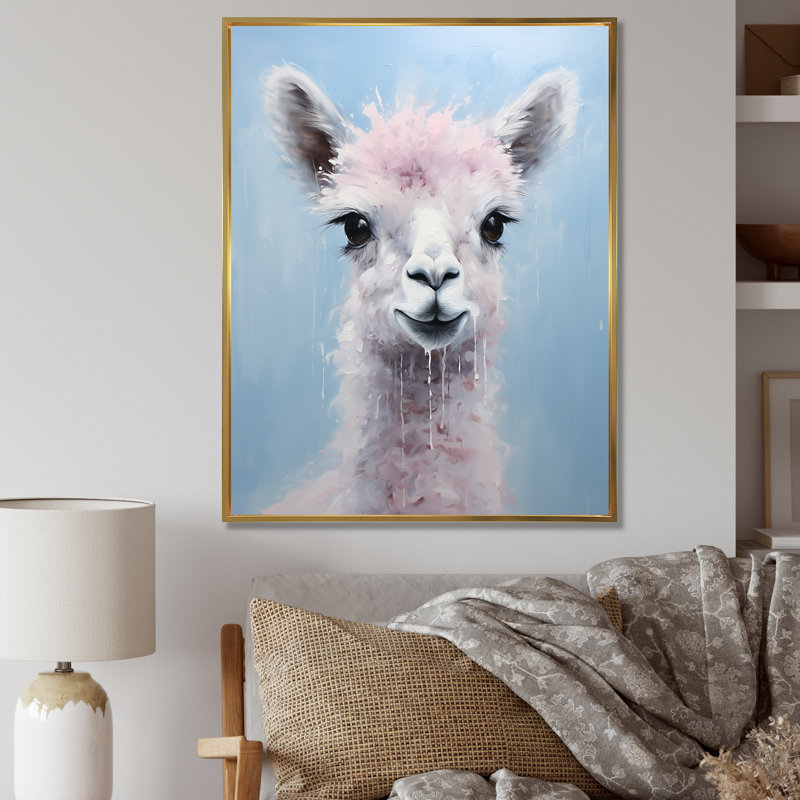 Gris gris, alpaga majestueux - art mural Alpaca, Cadre flottant doré, H 20 po x l 12 po