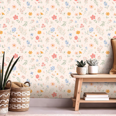 Peel and Stick Wallpaper Contact Paper Vintage cute seamless ditsy wild flowers All floral colorful daisy Self Adhesive and Removable 24in x 118in(60x300cm)
