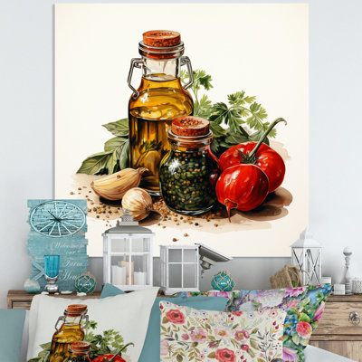 Ensemble d'herbes rouges et vertes parfumées II - épices, art mural en métal