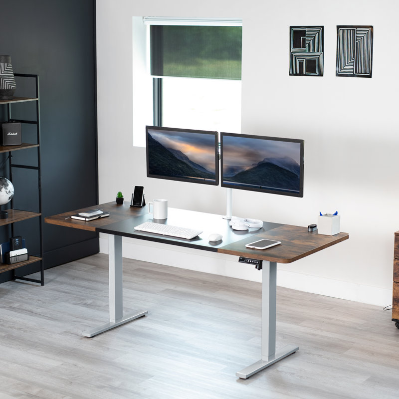 VIVO Single Motor Electric Desk with Push Button Memory Controller, Vintage Brown/Black, 48.5" H x 71" W x 30" D