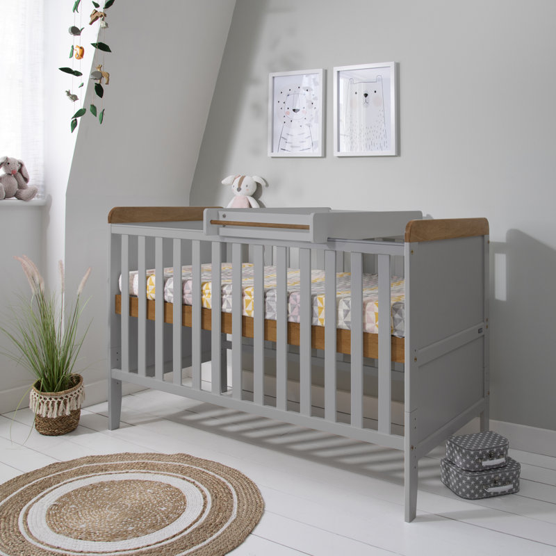 Tutti Bambini Rio Cot Bed with Mattress and Cot Top Changer, Dove Grey & Oak