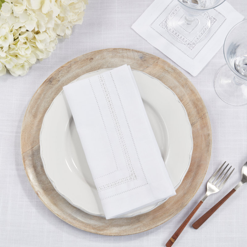 White Hemstitch 20" Square Polyester Napkins Set