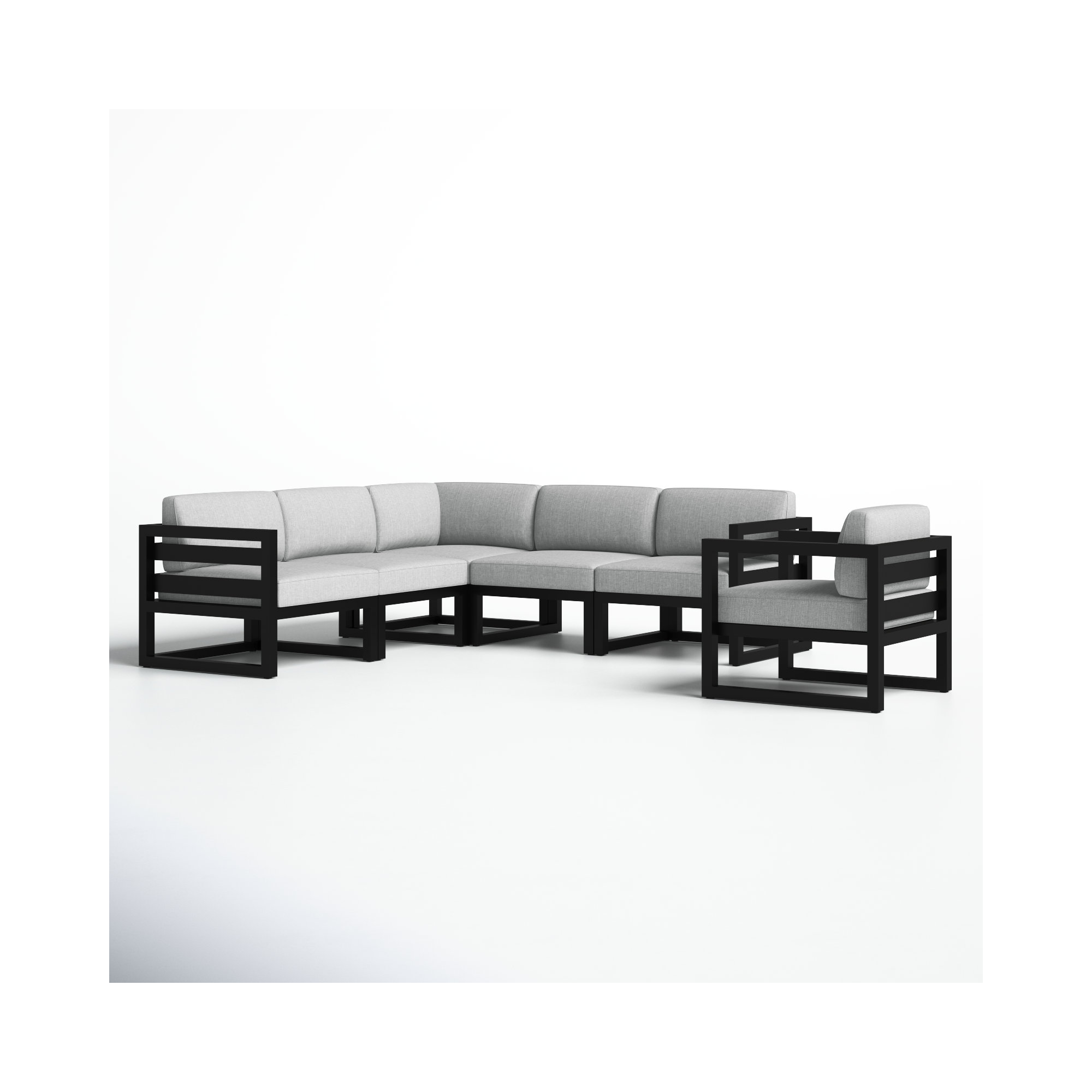 Smith 94" Outdoor Sectional with Sunbrella® Cushions, Cast Silver Sunbrella® Plainweave, Black