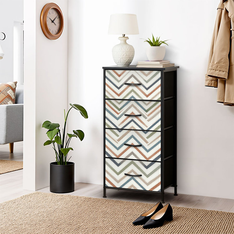 4 Drawer Dresser for Bedroom, Narrow Chest of Drawers, Wooden Top and Study Iron Frame 18"x37.5"-(WxH)