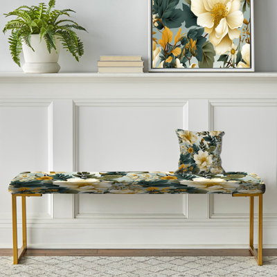 Banc floral rembourré or
