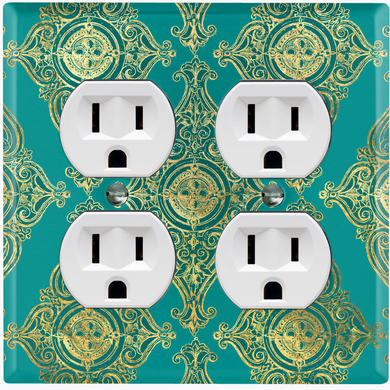 Metal Light Switch Plate Outlet Cover (Damask Yellow Elegant Diamond Green - Single Toggle)
