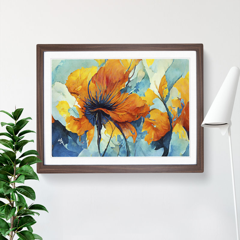 Flowers Abstract Vol.2 1 Piece Single Picture Frame Painting, 34cm H x 46cm W x 2cm D, Walnut