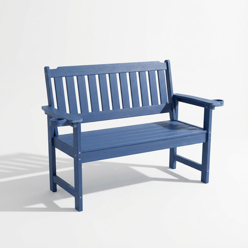 Banc d'extérieur moderne avec structure en acier inoxydable et lattes en composite bois-plastique, Marine