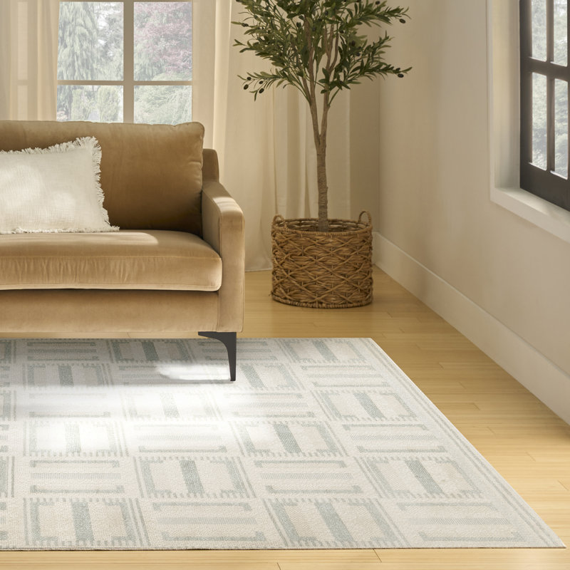 Alisah Geometric Machine Made Area Rug, Ivory Blue, Rectangle 244 x 305 cm