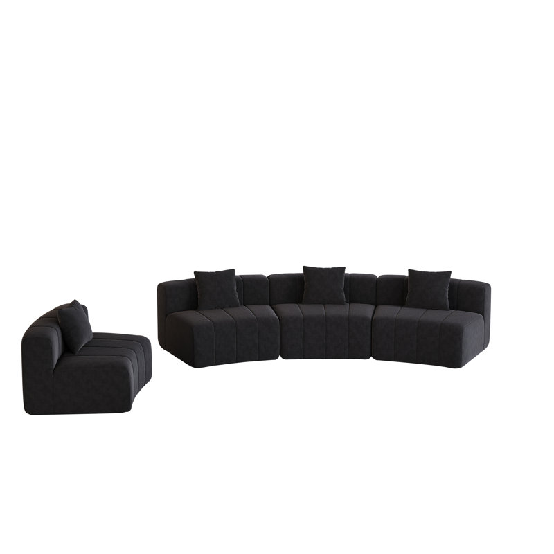Canapé modulaire courbé Chenille, H 29 po x l 151 po x P 33 po, Noir