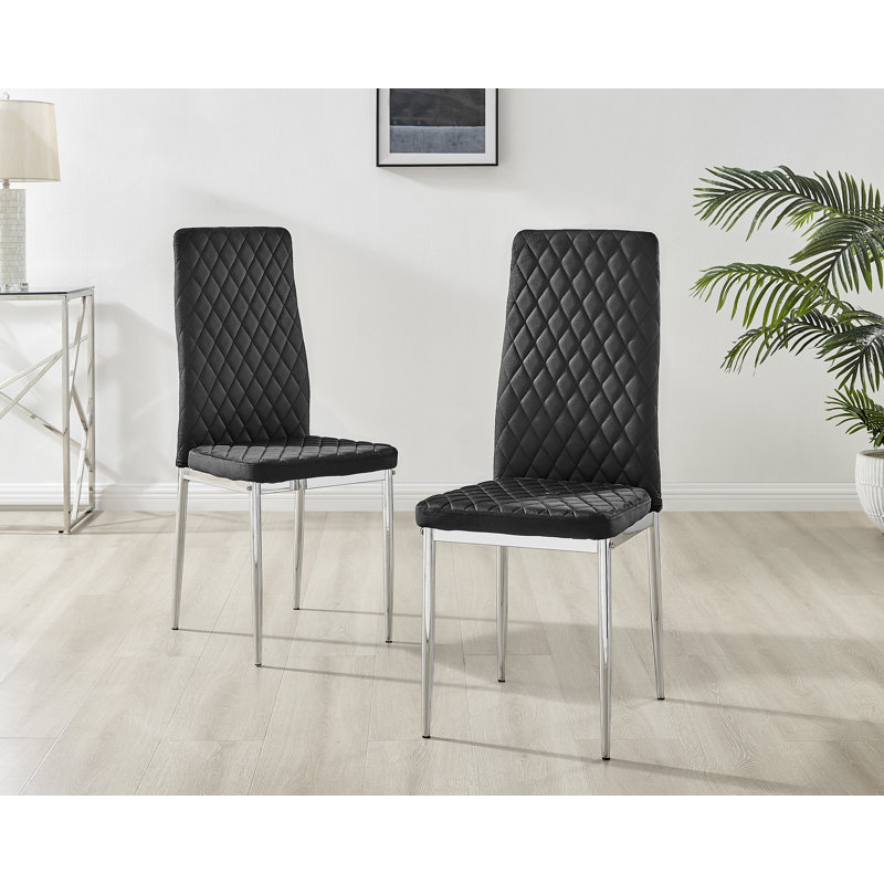 Benia White & Grey Marble Effect Dining Table Set with x4 Luxury Velvet Upholstered Dining Chairs, Black/Silver