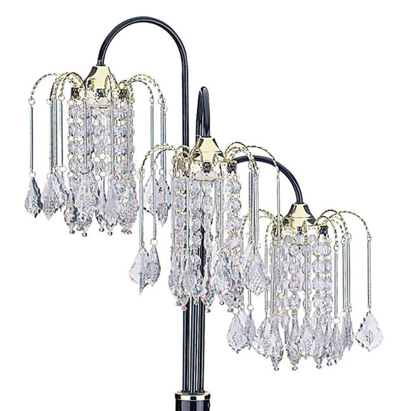 Lampe de table 34 po en métal avec finition noire, 3 lustres en cristal