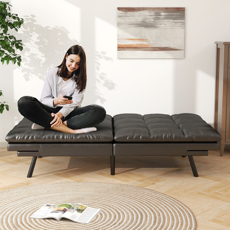 71 Inch Convertible Faux Leather Futon Sofa Bed with Adjustbale Arms,Loveseat Sleeper For Living Room, Bedroom, Studio, Apartment, Dorm, Home Office, Small Space